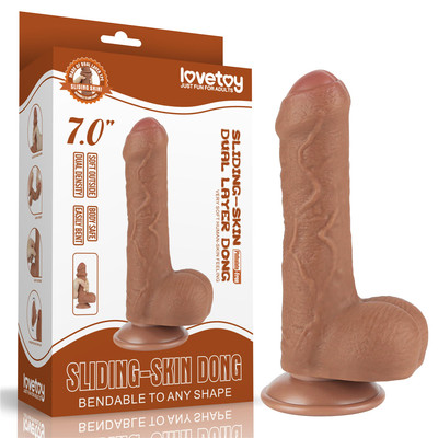 Prótese Peniana Com Escroto em TPE com Prepúcio, Vertebra e Ventosa Removível - LoveToy Sliding-Slin Dong 7.0'' | 12,5 x 3,4 cm | Disponível em 3 Cores