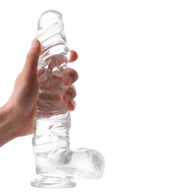 Foto 6 do produto Prótese Peniana em TPE com Textura Ondular, Glande Definida, Escroto e Ventosa - Glassy Dildo 8.8 | 17,5 x 4,0 cm