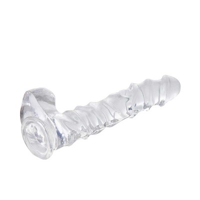 Foto 3 do produto Prótese Peniana em TPE com Textura Ondular, Glande Definida, Escroto e Ventosa - Glassy Dildo 8.8 | 17,5 x 4,0 cm