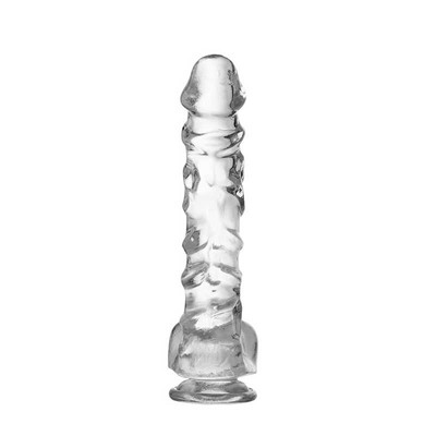 Foto 2 do produto Prótese Peniana em TPE com Textura Ondular, Glande Definida, Escroto e Ventosa - Glassy Dildo 8.8 | 17,5 x 4,0 cm
