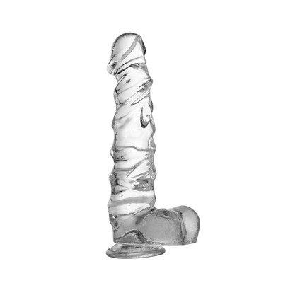 Foto 4 do produto Prótese Peniana em TPE com Textura Ondular, Glande Definida, Escroto e Ventosa - Glassy Dildo 8.8 | 17,5 x 4,0 cm