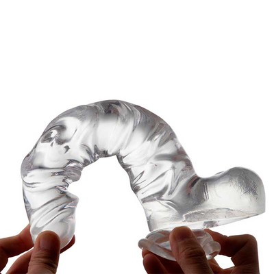 Foto 5 do produto Prótese Peniana em TPE com Textura Ondular, Glande Definida, Escroto e Ventosa - Glassy Dildo 8.8 | 17,5 x 4,0 cm