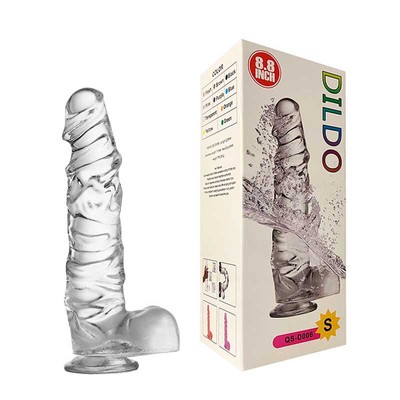 Foto 1 do produto Prótese Peniana em TPE com Textura Ondular, Glande Definida, Escroto e Ventosa - Glassy Dildo 8.8 | 17,5 x 4,0 cm