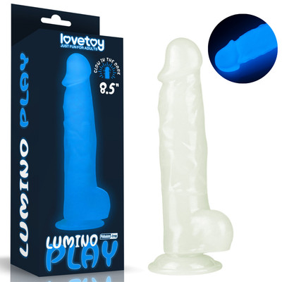 Prótese Peniana em TPE com Escroto, Base Ventosa e Efeito Fosforescente - Lovetoy Lumino Play 8.5 | 17 x 4,7 cm