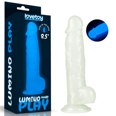 Prótese Peniana em TPE com Escroto, Base Ventosa e Efeito Fosforescente - Lovetoy Lumino Play 8.5 | 17 x 4,7 cm