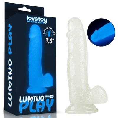 Prótese Peniana em TPE com Ventosa, Escroto e Efeito Fosforescente - LoveToy Lumino Play 7.5 | 16 x 3,8 cm