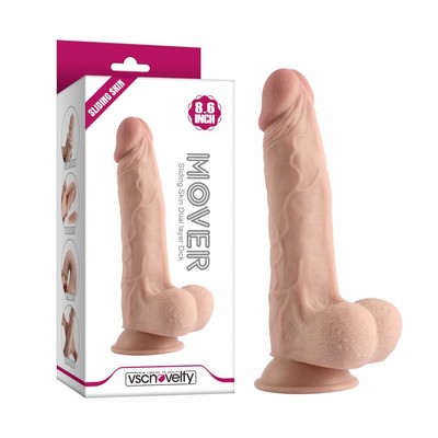 Prótese de Pênis Realístico com Prepúcio, Escroto, Vertebra e Ventosa - Mover Sliding Skin | 16,5 x 4,4 cm
