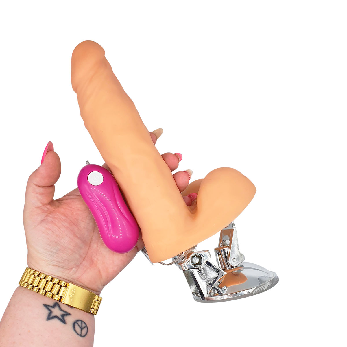 Prótese de Pênis Realístico com Vertebra, Ventosa Forte, 12 Modos de Vibração e Controle com Fio - Chuck Vibration | 18 x 4,6 cm - 4