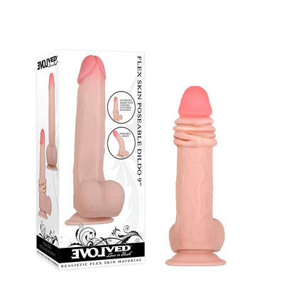 Prótese Realística em Cyberskin com Escroto, Vértebra e Ventosa na Base - Evolved Flex Skin Poseable Dildo 9 | 16 x 4,1 cm | Disponível em 2 Cores