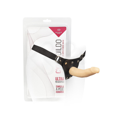 Prótese Realística em Cyberskin com Vértebra Interna e Cinta Peniana Ajustável - CyberDildo 10 | 19 x 3,6 cm
