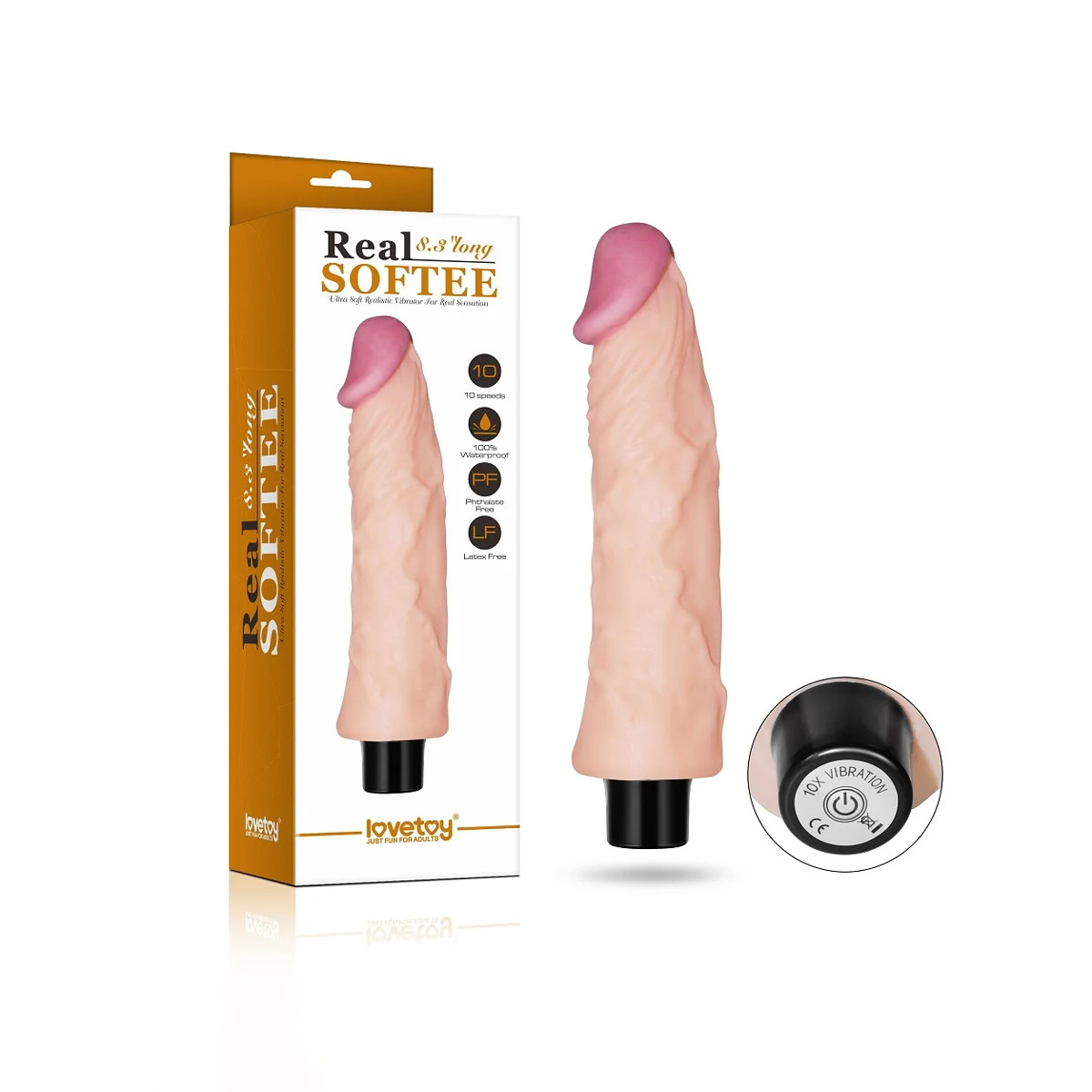 Prótese Realística no Formato de Pênis em Cyberskin com 10 Tipos de Vibrações - Real Softee 8.3" Long | 19,2 x 4,1 cm - 1