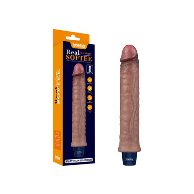 Prótese Peniana Realística em Silicone com Glande, Texturas, 10 Modos de Vibrações e Recarregável - LoveToy Real Softee 9,5" Long | 21,5 x 4 cm