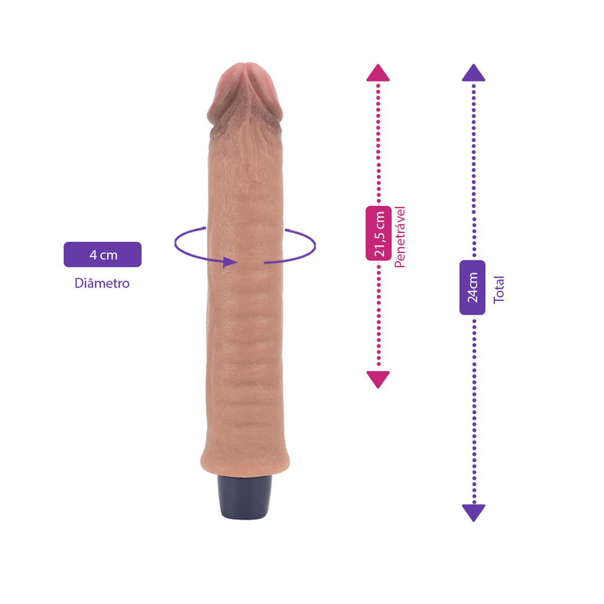 Prótese Peniana Realística em Silicone com Glande, Texturas, 10 Modos de Vibrações e Recarregável - LoveToy Real Softee 9,5" Long | 21,5 x 4 cm - 2