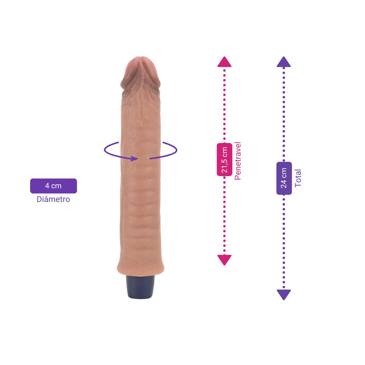 Prótese Peniana Realística em Silicone com Glande, Texturas, 10 Modos de Vibrações e Recarregável - LoveToy Real Softee 9,5" Long | 21,5 x 4 cm - 2