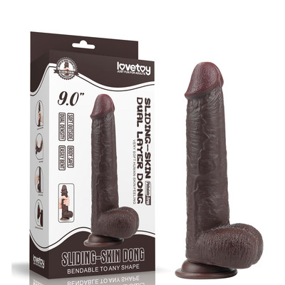 Foto 4 do produto Prótese Realística com Pele Beliscável, Glande Definida, Veias, Escroto e Ventosa - Lovetoy Sliding-Skin Dong 9" | 17 x 4 cm | Disponível em 2 Cores