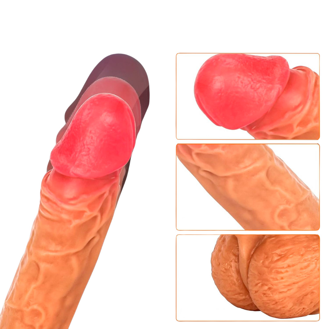 Prótese Peniana Realística Recarregável com 8 Modos de Vai e Vem, Vibrações, Função Aquecimento e Controle Remoto Sem Fio - Knight Series | 14,7 x 3,9 cm - 2