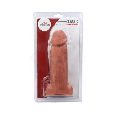Prótese Realística em Silicone com Formato de Pênis Grosso e Escroto - Hot Flowers Classic Convencional | 17 x 6 cm