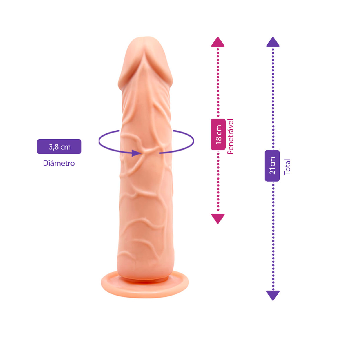 Prótese Realística em TPR Macio com Glande Delineada, Veias e Ventosa - LyBaile Barbara Suction | 18 x 3,8 cm - 2