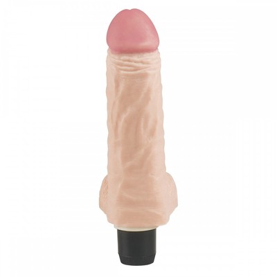 Foto 2 do produto Prótese em TPE no Formato de Pênis Realístico com Escroto, Glande e Vibração Multivelocidade - Realistic The Original Cock | 12,5 x 3,9 cm