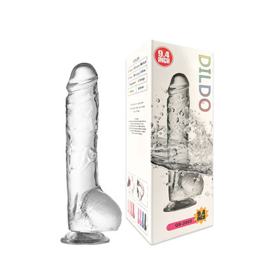 Foto 1 do produto Prótese em TPE Transparente no Formato Realístico de Pênis, com Glande, Veias, Escroto e Ventosa - Glassy Dildo "9,4" | 16,5 x 3,7 cm