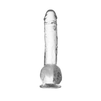 Foto 2 do produto Prótese em TPE Transparente no Formato Realístico de Pênis, com Glande, Veias, Escroto e Ventosa - Glassy Dildo "9,4" | 16,5 x 3,7 cm