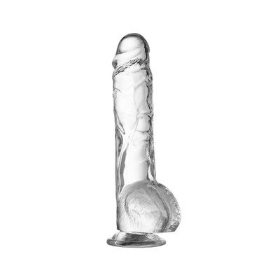 Foto 3 do produto Prótese em TPE Transparente no Formato Realístico de Pênis, com Glande, Veias, Escroto e Ventosa - Glassy Dildo "9,4" | 16,5 x 3,7 cm