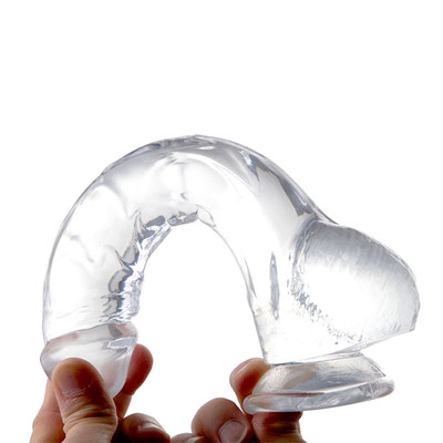 Foto 4 do produto Prótese em TPE Transparente no Formato Realístico de Pênis, com Glande, Veias, Escroto e Ventosa - Glassy Dildo "9,4" | 16,5 x 3,7 cm