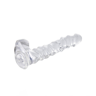 Foto 2 do produto Prótese em TPE Transparente no Formato Realístico de Pênis com Glande Definida, Escroto e Ventosa - Glassy Dildo "10" | 20 x 5 cm