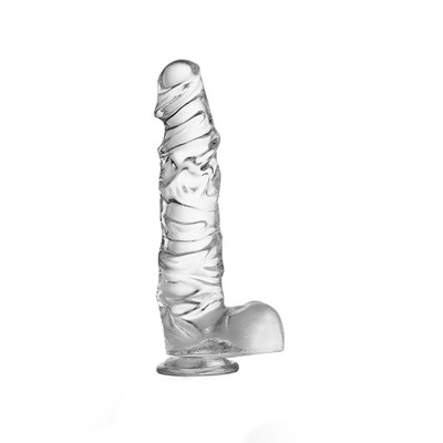 Foto 4 do produto Prótese em TPE Transparente no Formato Realístico de Pênis com Glande Definida, Escroto e Ventosa - Glassy Dildo "10" | 20 x 5 cm
