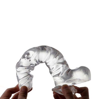 Foto 5 do produto Prótese em TPE Transparente no Formato Realístico de Pênis com Glande Definida, Escroto e Ventosa - Glassy Dildo "10" | 20 x 5 cm