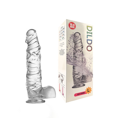 Foto 1 do produto Prótese em TPE Transparente no Formato Realístico de Pênis com Glande Definida, Escroto e Ventosa - Glassy Dildo "10" | 20 x 5 cm