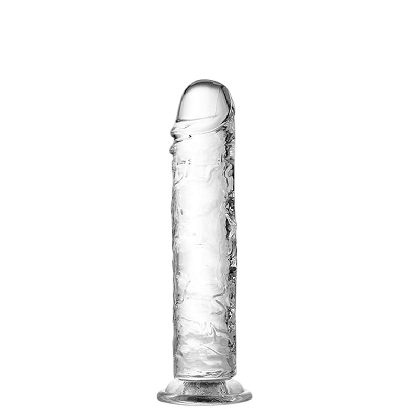 Prótese em TPE Transparente com Glande Realística, Veias e Ventosa - Dildo | 25 x 5 cm - 2