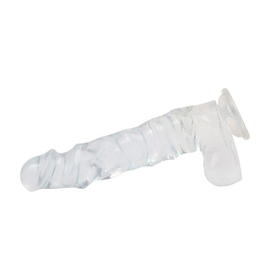 Foto 3 do produto Prótese Peniana em TPE Transparente com Ondulações, Glande Realística, Escroto, Veias Salientes e Ventosa - Kennard-L | 19,5 x 4,6 cm