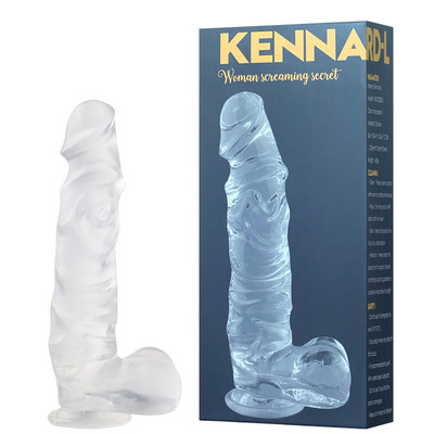 Prótese Peniana em TPE Transparente com Ondulações, Glande Realística, Escroto, Veias Salientes e Ventosa - Kennard-L | 19,5 x 4,6 cm