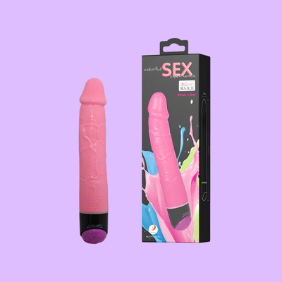Prótese em PVC no Formato Realístico de Pênis Pink com Glande, Veias e Vibração Multivelocidade - Pink Vibe | 18,5 x 3,9 cm