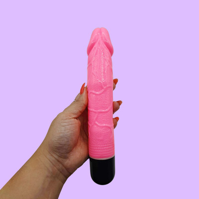 Prótese em PVC no Formato Realístico de Pênis Pink com Glande, Veias e Vibração Multivelocidade - Pink Vibe | 18,5 x 3,9 cm