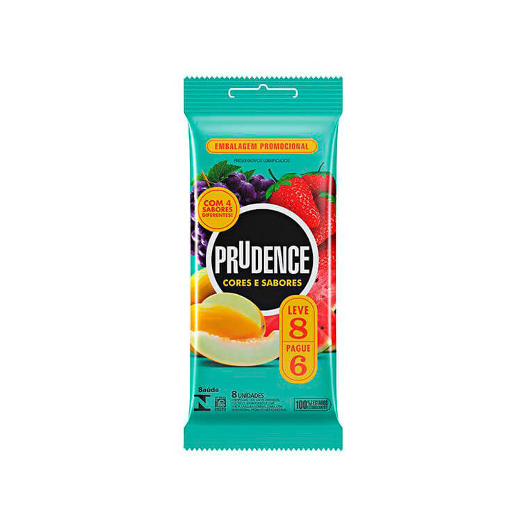 Preservativo com Aroma, Cor e Sabor de Verdade - Prudence Cores e Sabores | 8 Unidades | Sabor: MIX (Morango, Uva, Melão e Melancia) - 1