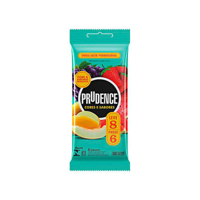 Preservativo com Aroma, Cor e Sabor de Verdade - Prudence Cores e Sabores | 8 Unidades | Sabor: MIX (Morango, Uva, Melão e Melancia)