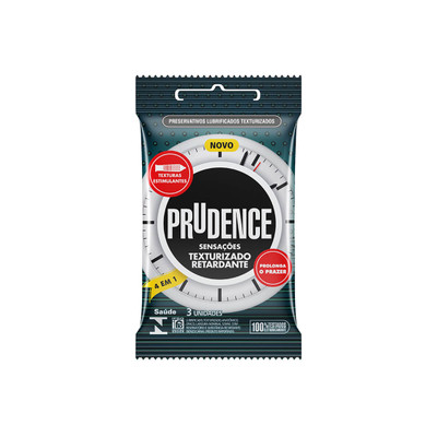 Preservativo em Látex com Lubrificante Retardante na Parte Interna e Textura Externa - Prudence Sensações - 3 Preservativos