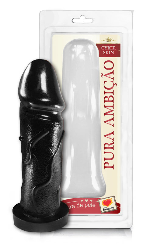 Pura Ambição - Capa Peniana em Formato de Pênis em CyberSkin com Glande Definida e Veias Salientes - 18 x 5 cm | Cor: Preto - 1