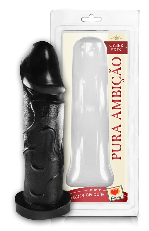 Pura Ambição - Capa Peniana em Formato de Pênis em CyberSkin com Glande Definida e Veias Salientes - 20 x 6 cm | Cor: Preto - 1