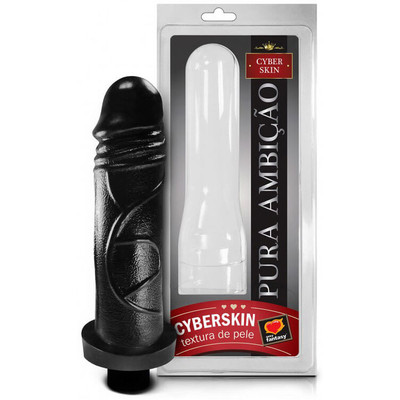 Foto 1 do produto Pura Ambição - Prótese em Formato de Pênis em Cyberskin com Glande Definida, Texturas Salientes e Vibro Multivelocidade - 16 x 4 cm | Cor: Preto