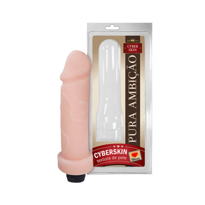 Pura Ambição - Prótese em Formato de Pênis em Cyberskin com Glande Saliente, Veias e Vibração Multivelocidade - 17,5 x 4,5 cm | Cor: Bege