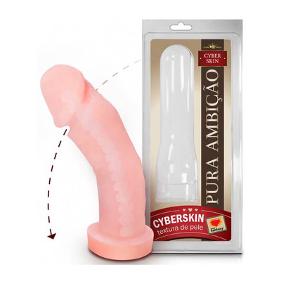 Pura Ambição - Prótese em Formato de Pênis em Cyberskin com Vértebra e Base Achatada - 16 x 4,5 cm | Cor: Bege