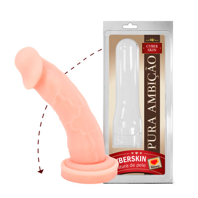 Prótese em Formato de Pênis em CyberSkin com Vértebra e Base Achatada - Sexy Fantasy Pura Ambição | 16,5 x 4,5 cm