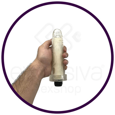 Foto 2 do produto Pura Ambição - Prótese Realística em Formato de Pênis em Cyberskin Incolor com Vibrações Multivelocidade - 16 x 4,3 cm