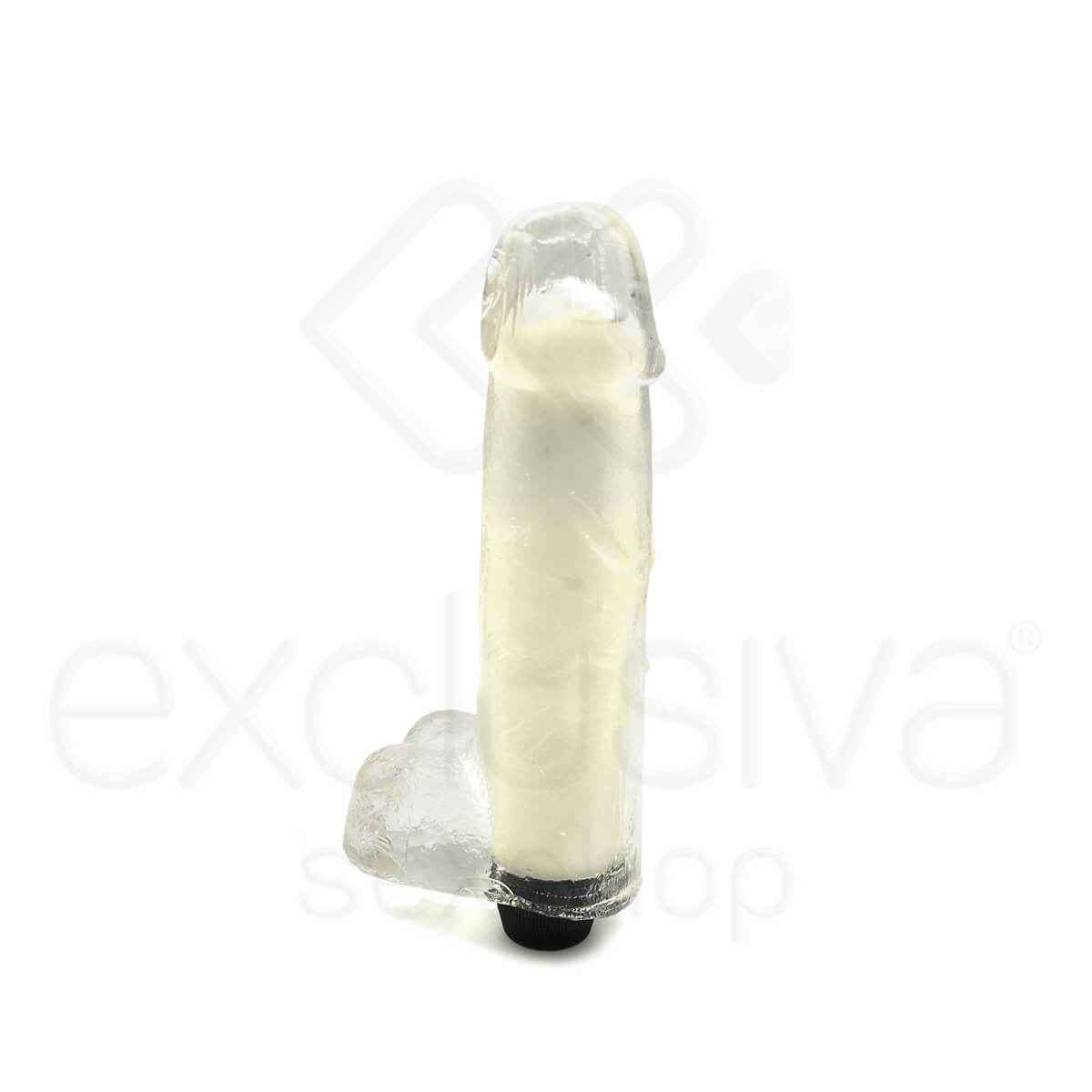 Pura Ambição - Prótese Realística em Formato de Pênis com Escroto em Cyberskin Incolor com Vibrações Multivelocidade - 13,5 x 4,3 cm - 2
