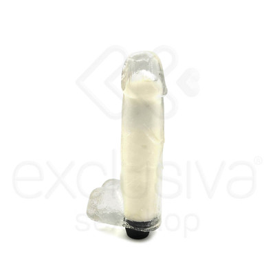 Foto 2 do produto Pura Ambição - Prótese Realística em Formato de Pênis com Escroto em Cyberskin Incolor com Vibrações Multivelocidade - 13,5 x 4,3 cm