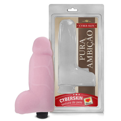 Foto 1 do produto Pura Ambição - Prótese Realística em Formato de Pênis com Escroto em Cyberskin com Vibrações Multivelocidade - 10 x 4,2 cm