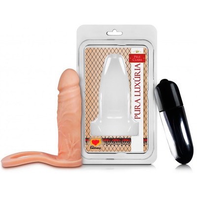 Anel Companheiro com Prótese no Formato de Pênis com Glande, Veias Salientes e Cápsula Vibratória - Pura Luxúria | 12,4 x 3 cm